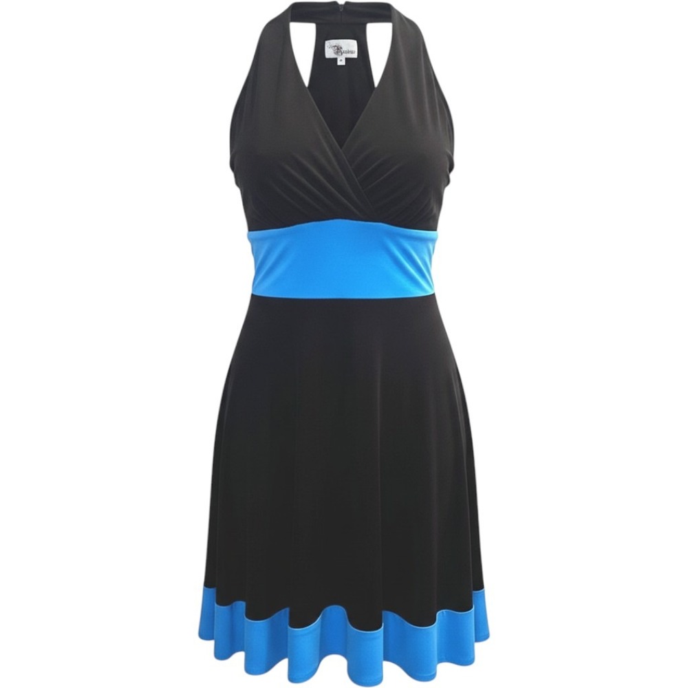 Roulette Brown Turquoise Halter Neck Midi Dress Size 4 Made in US Y2K Fairy MOD
